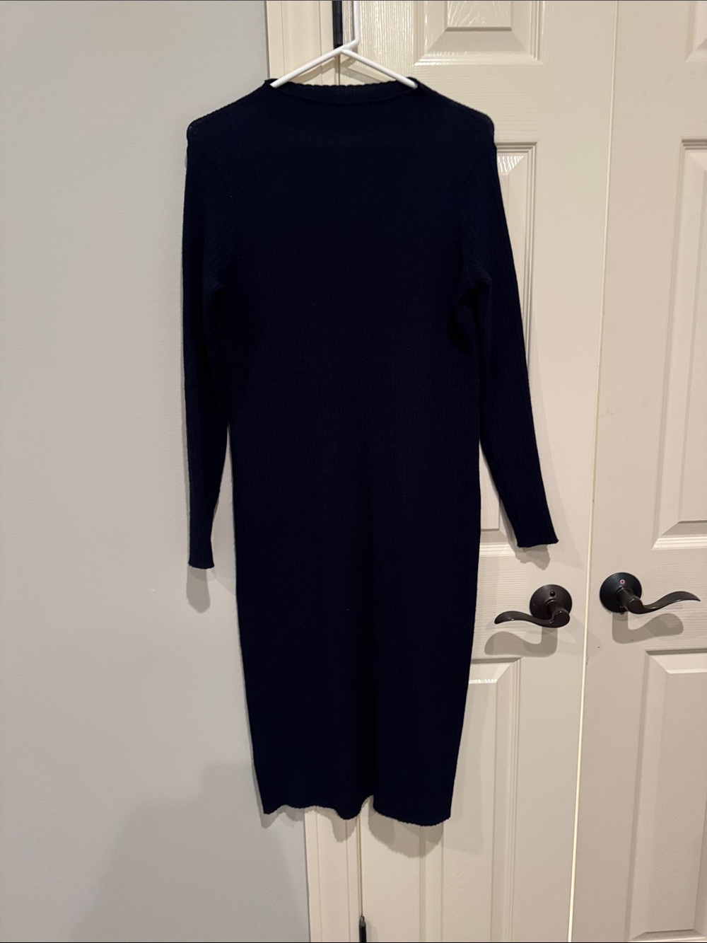 Long Sleeve Navy Ribbed Knit Midi Dress